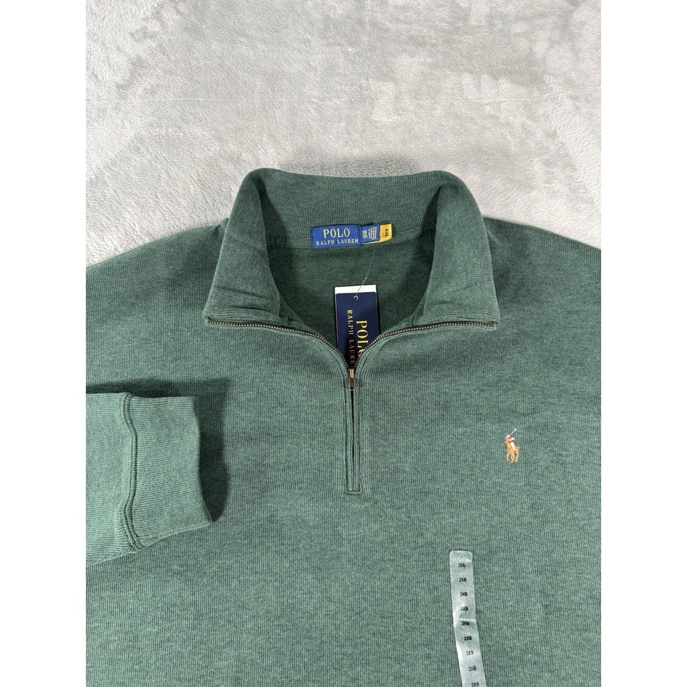 Polo Ralph Lauren Sweater Men's 2XB Green Mock Neck Flesh Pony‎ Pullover NWT